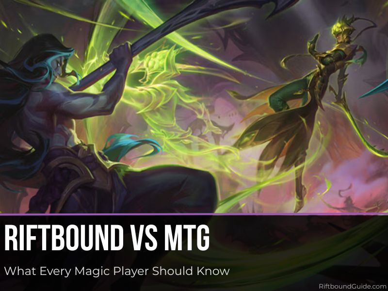 Riftbound graphic with white text riftbound vs MTG Magice the Gathering